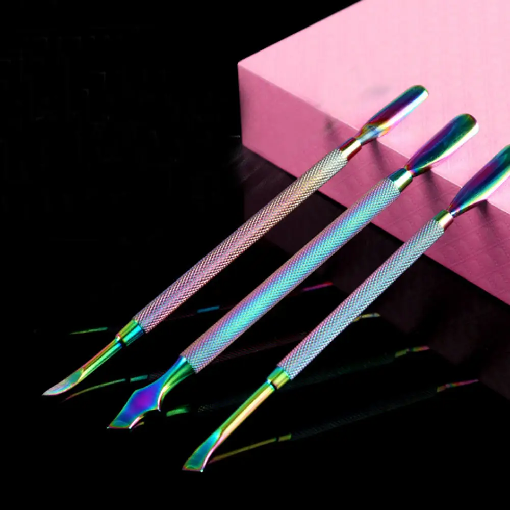 Stainless Steel Dual-ended Chameleon Rainbow Cuticle Pusher Finger Remover Dead Skin Tips Manicure Nail Art Care Tools Pedicure | Красота и