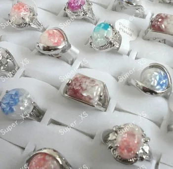 

12pcs wholesale lots jewelry ring Abalone Fashion Alloy Shell women silver plated rings New LB100 free shipping