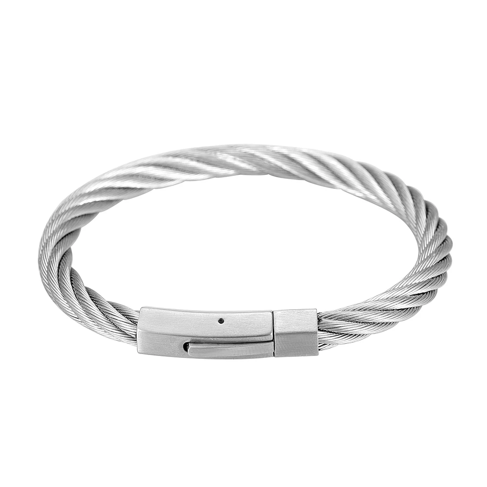 

MJB0529 Fashion Stainless Steel Triple Three Stackable Cable Wire Twisted Cuff Bangle Bracelets Set for Women Men