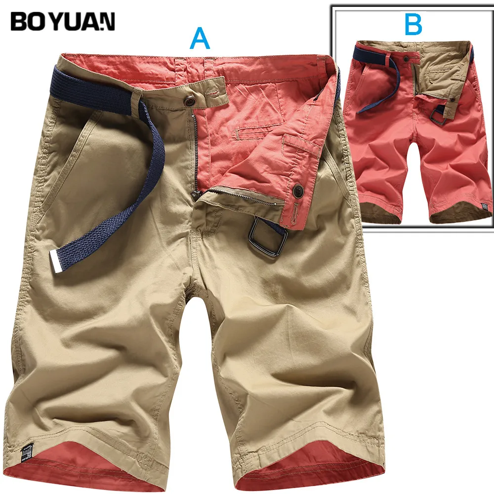 BOYUAN Solid Cotton Shorts Men Casual Male Beach Double-sided Wear Washed Short Pants With Sashes Knee Length DB1701 | Мужская одежда