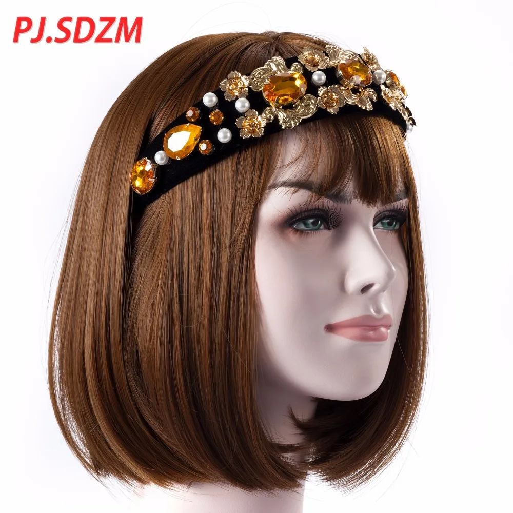 PJ. SDZM головные уборы для девушек, барокко, жемчужные стразы, металлический цветок, повязки для волос, свадебные, хрустальные повязки на голову, винтажные аксессуары для волос