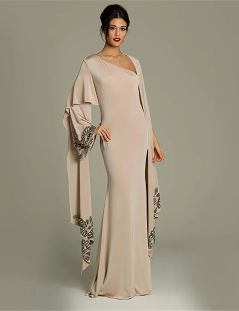 2017 Muslim Evening Dresses Long Sleeves champagne Chiffon font b Hijab b font Islamic Dubai Abaya