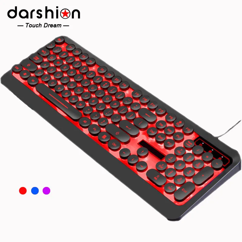  Backlit Russian Keyboard Retro Round Glowing Keycap Gaming Ducky Keyboard Tri-color Change Color US