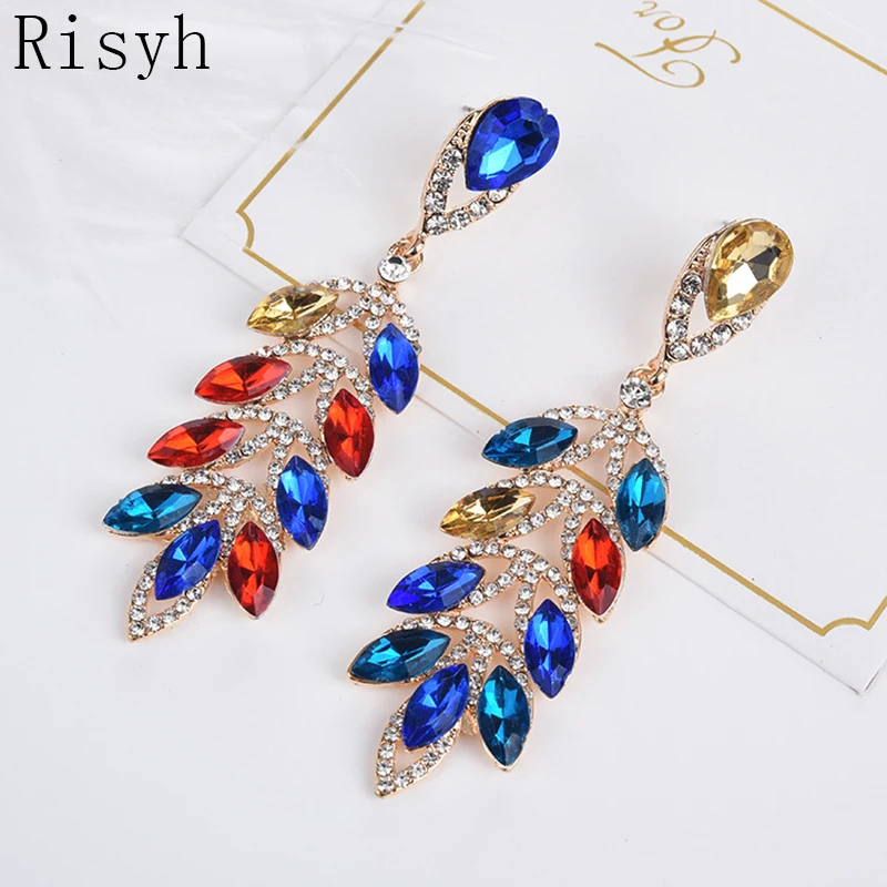 

Risyh New Crystal Leaf Earrings Personality Ear Studs Multicolored Ear Ornaments