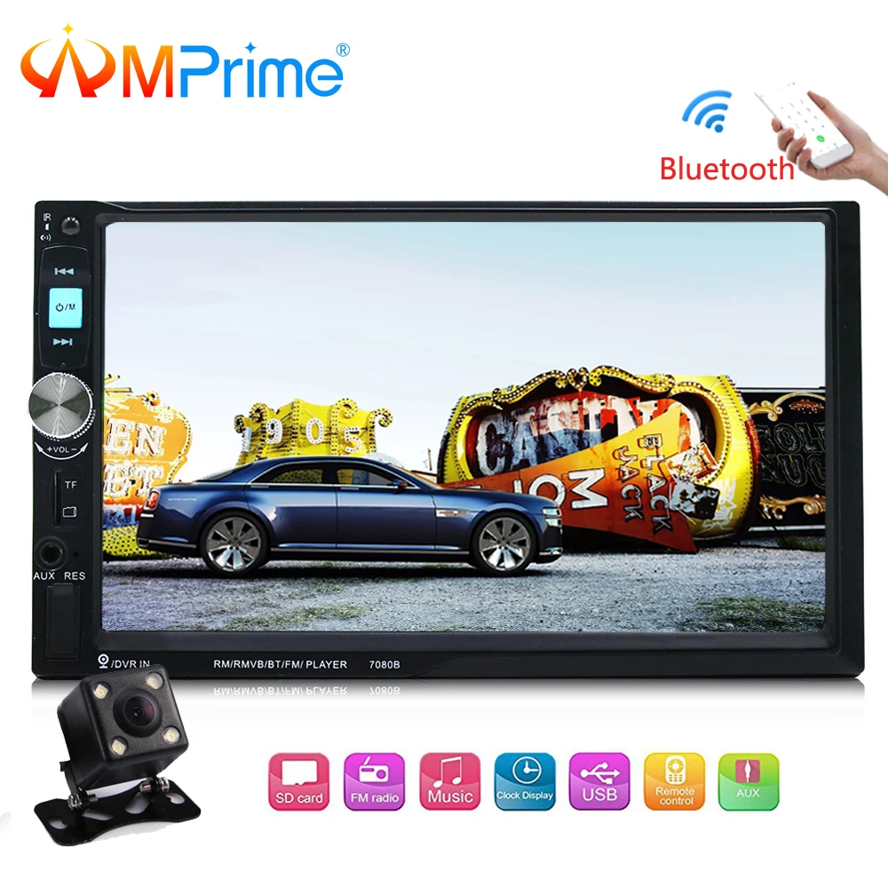 

AMPrime 7" Touch Screen 7080B Car Radio 2 Din In Dash Auto audio Multimedia Player Stereo bluetooth USB SD MP3 Rear View Camera