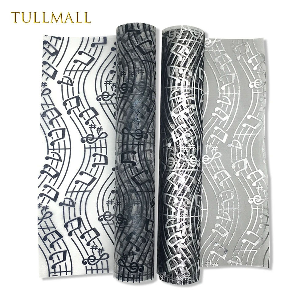 Tullmall 5yards 28cm Music Note Tulle Crystal Organza Sheer Roll