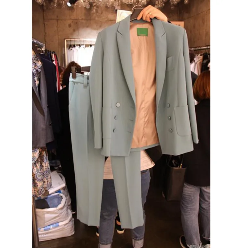 

Women Suits Double Breasted Female Pant Suits Blazer Jacket & Pencil Pant Casual 2 Pieces set femme
