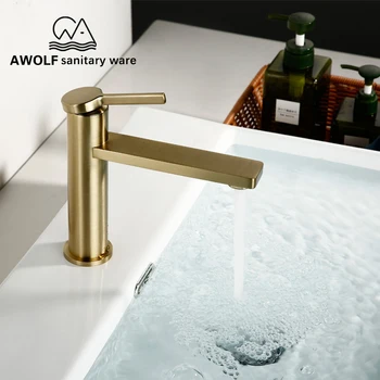

Bathroom Basin Faucet Brass Vessel Sinks Wash Basin Cold And Hot Water Mixer Tap Brushed Gold Deck Mount Single Handle ML8028