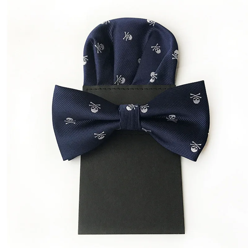 Новое поступление темно-синий череп голова костюм бабочку платок Набор Хэллоуин Галстук-бабочка карман квадратный комплект вечерние
