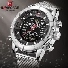NAVIFROCE кварцевые светодиодный цифровые мужские часы, наручные часы, лучший бренд, Роскошные наручные часы, цифровые мужские часы из нержавеющей стали, водонепроницаемые часы