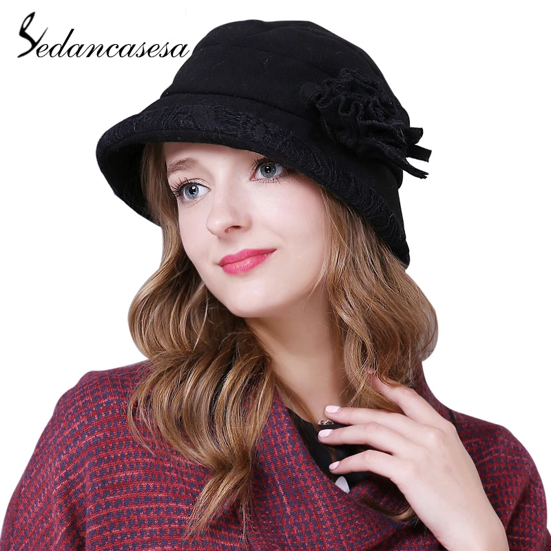 

Sedancasesa Autumn and winter Korean Style berets fashion female ladies warm hat female Bucket Hats Handmade Flowers Girls Caps
