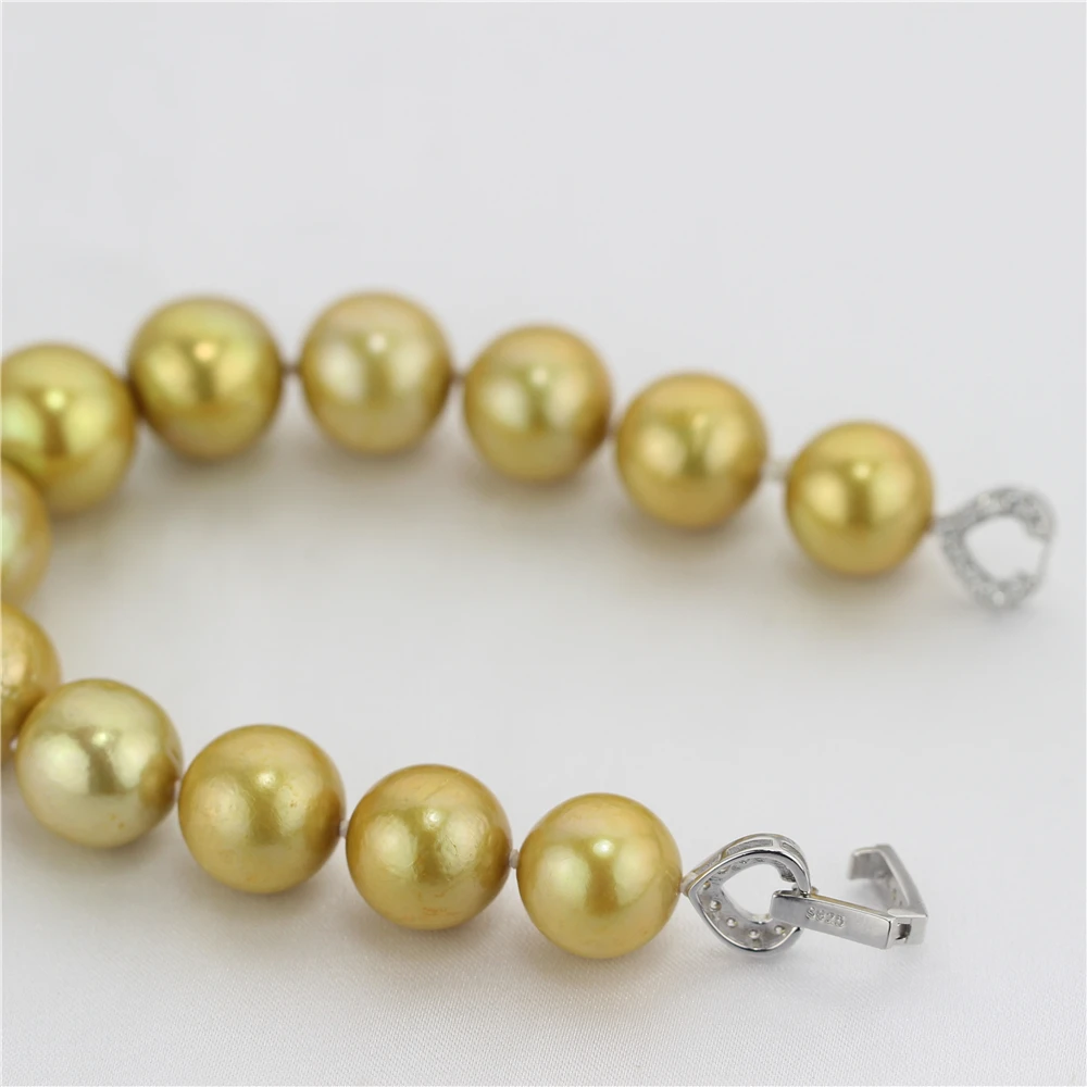 SNH 10-13mm edsion golden AA+ 925silver natural freshwater pearl bracelets Fine Jewelry
