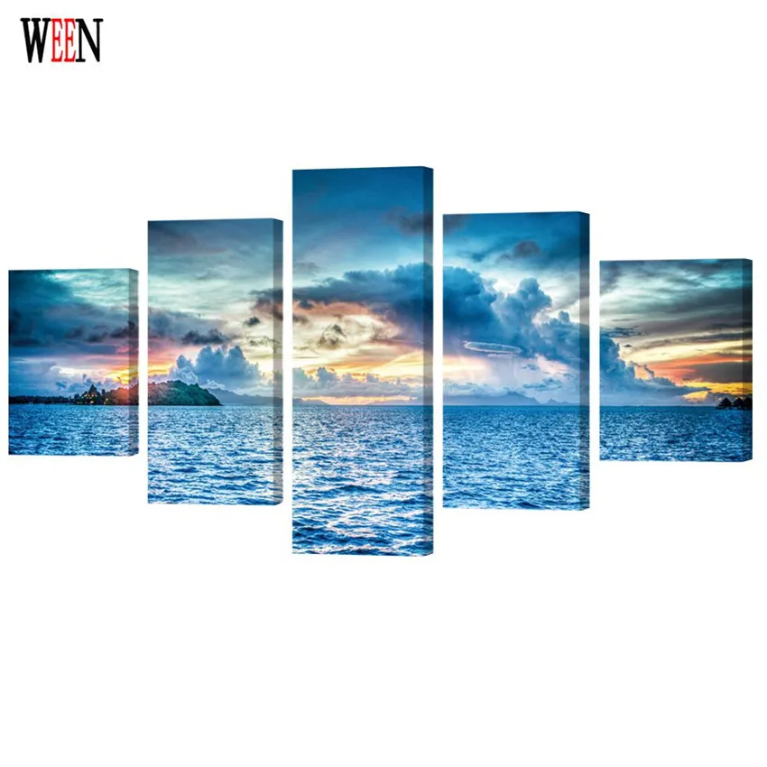 

WEEN HD Printed Sea Pictures Art Stretched And Framed Directly Handed 5 Piece Wall Canvas For Living Room Cuadros Decoracion