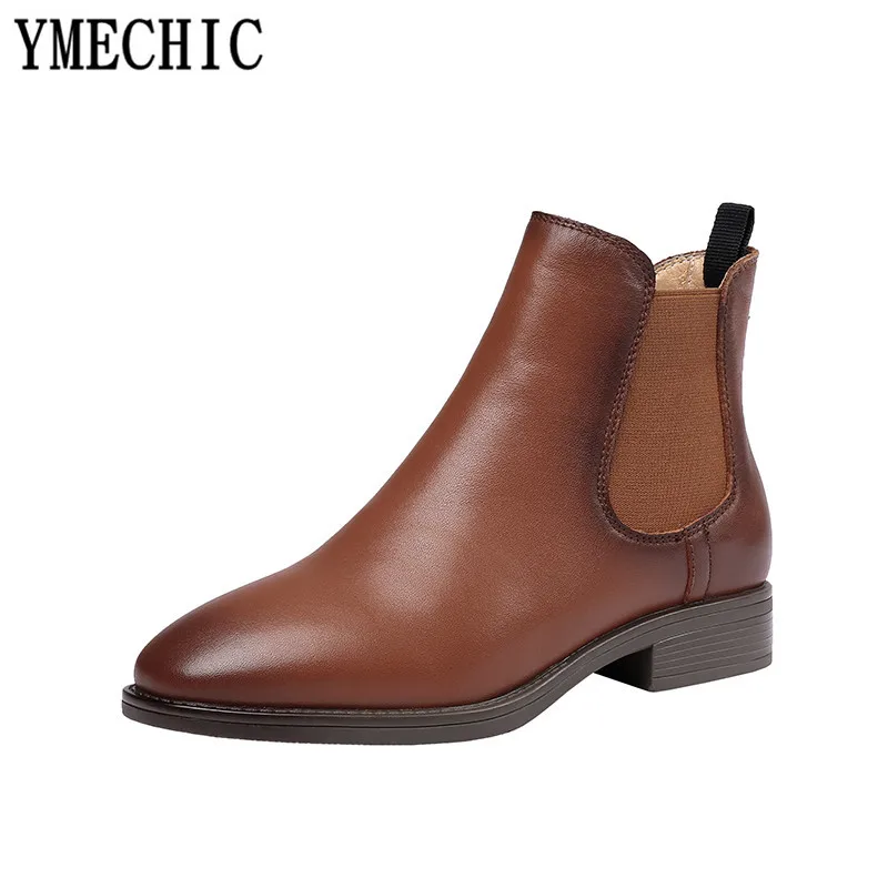 Женские ботильоны челси YMECHIC черные коричневые ботинки из натуральной кожи на