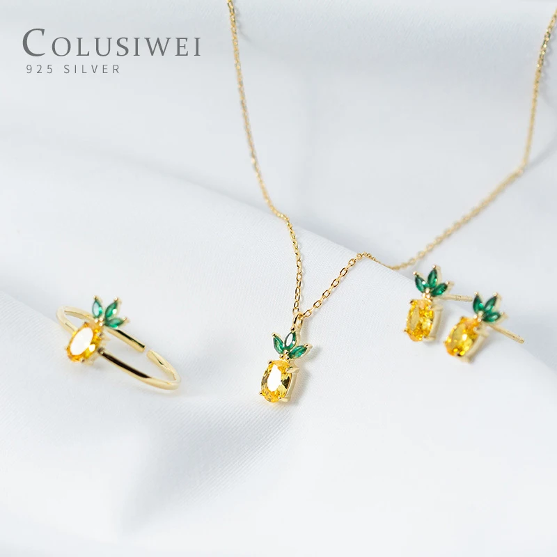 

Colusiwei Summer Pineapple Silver Stud Earring Sparkling Crystal Fruit Ear Pin 925 Sterling Silver For Women Luxury Jewelry