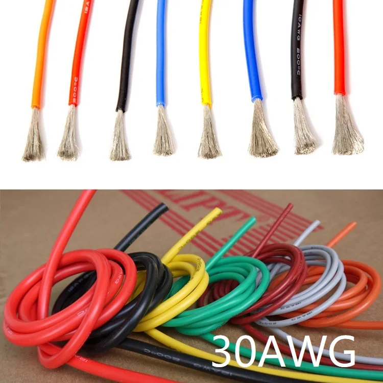 30AWG Silicone Wire 0.06mm Square Insulated Flexible Electrical Cable Heatproof Tinned Copper Silica Gel Soft DIY Core Test Line |