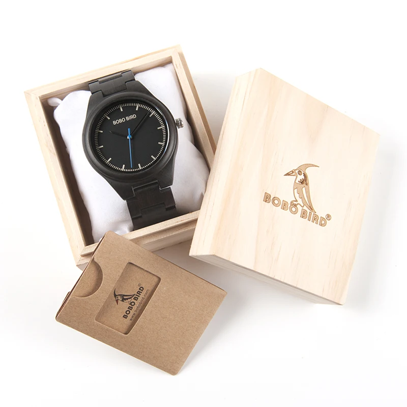 BOBO BIRD O03 Men Watch Simple Ebony Wood Wristwatch with Wooden Gift Box Logo Laser Available