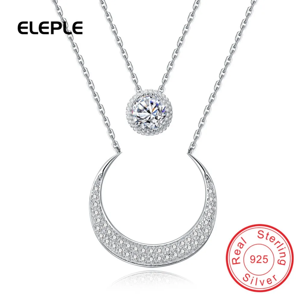 

Eleple Trendy S925 Sterling silver Double Moon Shape Necklace For Women Girls AAA+ Cubic Zirconia necklaces & pendants SVN191