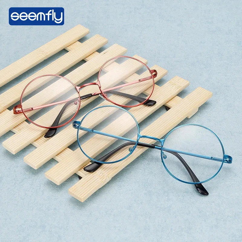 

Seemfly Retro Round Clear Lens Glasses flat mirror Optical Alloy Frames Women Harajuku Transparent Eyeglasses Frame Fake Glasses