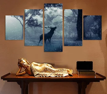 

Unframed 5 PCS/Set The Forest Animal Snow Deer Modern Home Wall Decor Canvas Picture Art HD Print Painting On Canvas Artworks