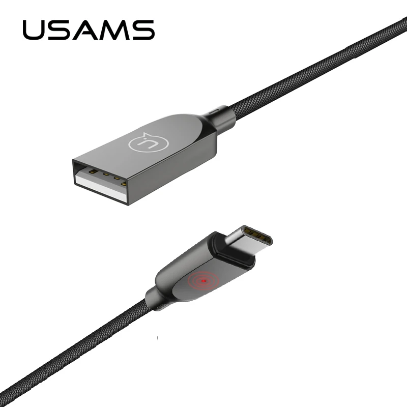 

USAMS LED light Type-C USB Cable Auto Disconnected,Nylon Braided cable for S8 9 Smart USB-C Charger Data Sync Charging Cable R20
