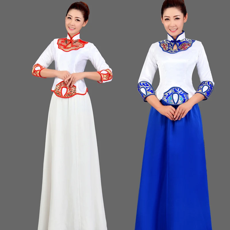(0194) New blue/white porcelain folk music chorus dress classical costumes Chinese wind clothing guzheng flute Tea performance