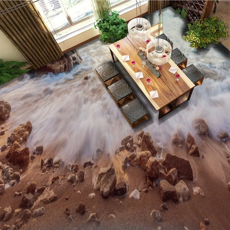 Free Shipping custom Beach Spray 3D bedroom Bathroom square Floor mural Self-adhesive flooring restaurant wallpaper