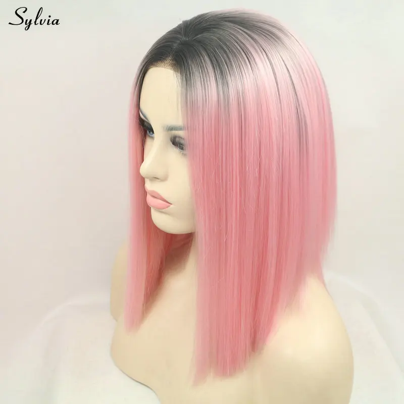 

Sylvia Drag Queen Wig Pink Hair Synthetic Lace Front Wig Short Bob Haircut Heat Resistant Fiber Flawless Light Color For Women