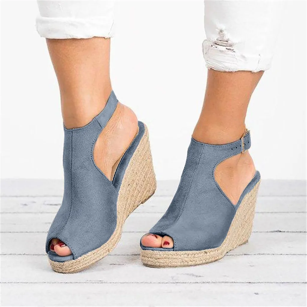 

JAYCOSIN Women's Sandals Women's Ladies Fashion Solid Wedges Casual Buckle Strap Roman Summer Shoes Woman #42