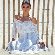 Богемный Вдохновленный Элегантный кружевной прозрачный белый Асимметричный летние платья с открытыми плечами Половина рукава подкладка женское платье kace vestidos