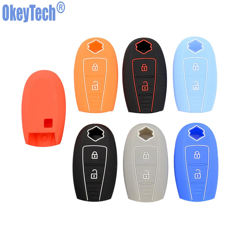 OkeyTech 2 Buttons Soft Silicone Smart Key Case Cover For Suzuki Swift Kizashi SX4 S-Cross Car Keyless Fob Protect Skin Holder