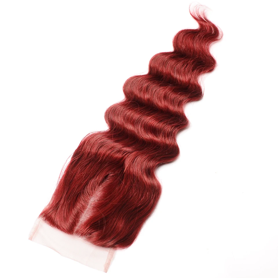 Pinshair Burgundy 99J Brazilian Loose Deep Wave Hair 4 Bundles With Closure Bold Red Human Hair Weave Lace Closure Non Remy Hair (62)