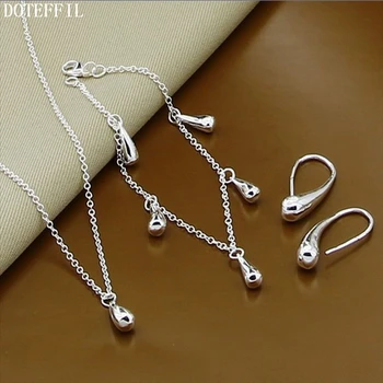 

DOTEFFIL 925 Sterling Silver Water Droplets/Raindrops Earring Bracelet Necklace Set For Woman Wedding Engagement Charm Jewelry