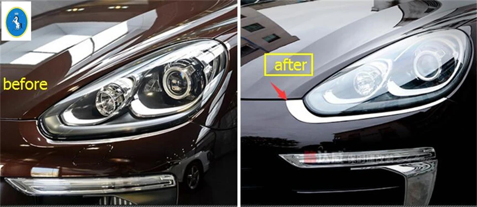 

Yimaautotrims Stainless Steel Front Head Lights Lamp Eyebrows Eyelid Strips Cover Trim For Porsche Cayenne 2015 - 2017 Exterior