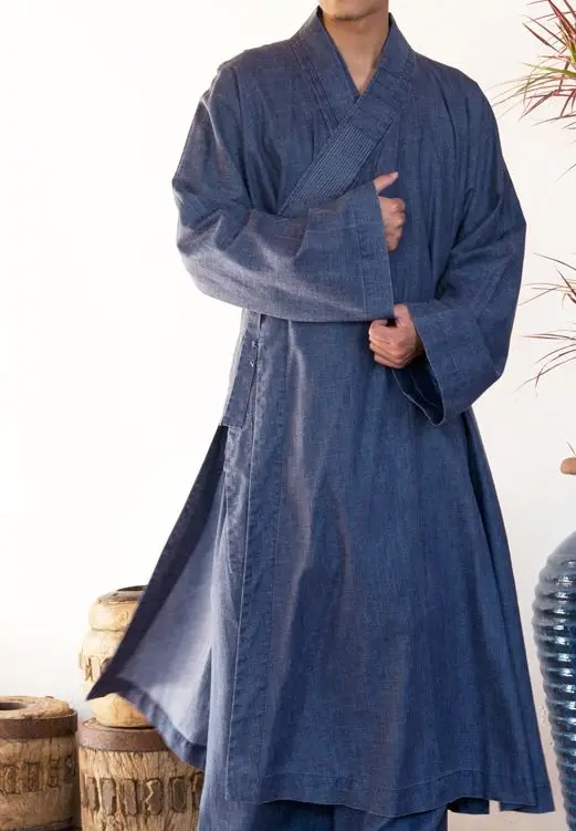 Unisex Autumn&Spring Blue buddhism Cotton&linen monk suits lay