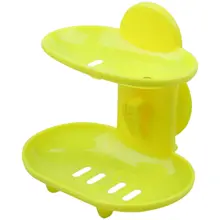 Fashion dual-strong suction cup soap box soap dishes bunk water bath basket soap holder 14*10*13CM, yellow