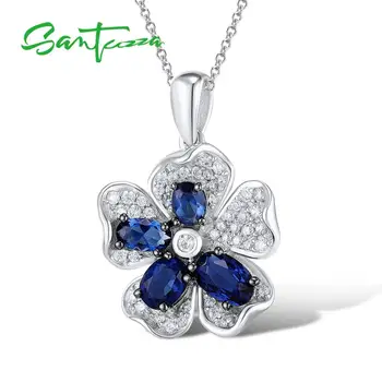 

Silver Pendant Fit For Necklace Chain For Women Blue Flower Cubic Zirconia Pendant Pure 925 Sterling Silver Pendant Jewelry