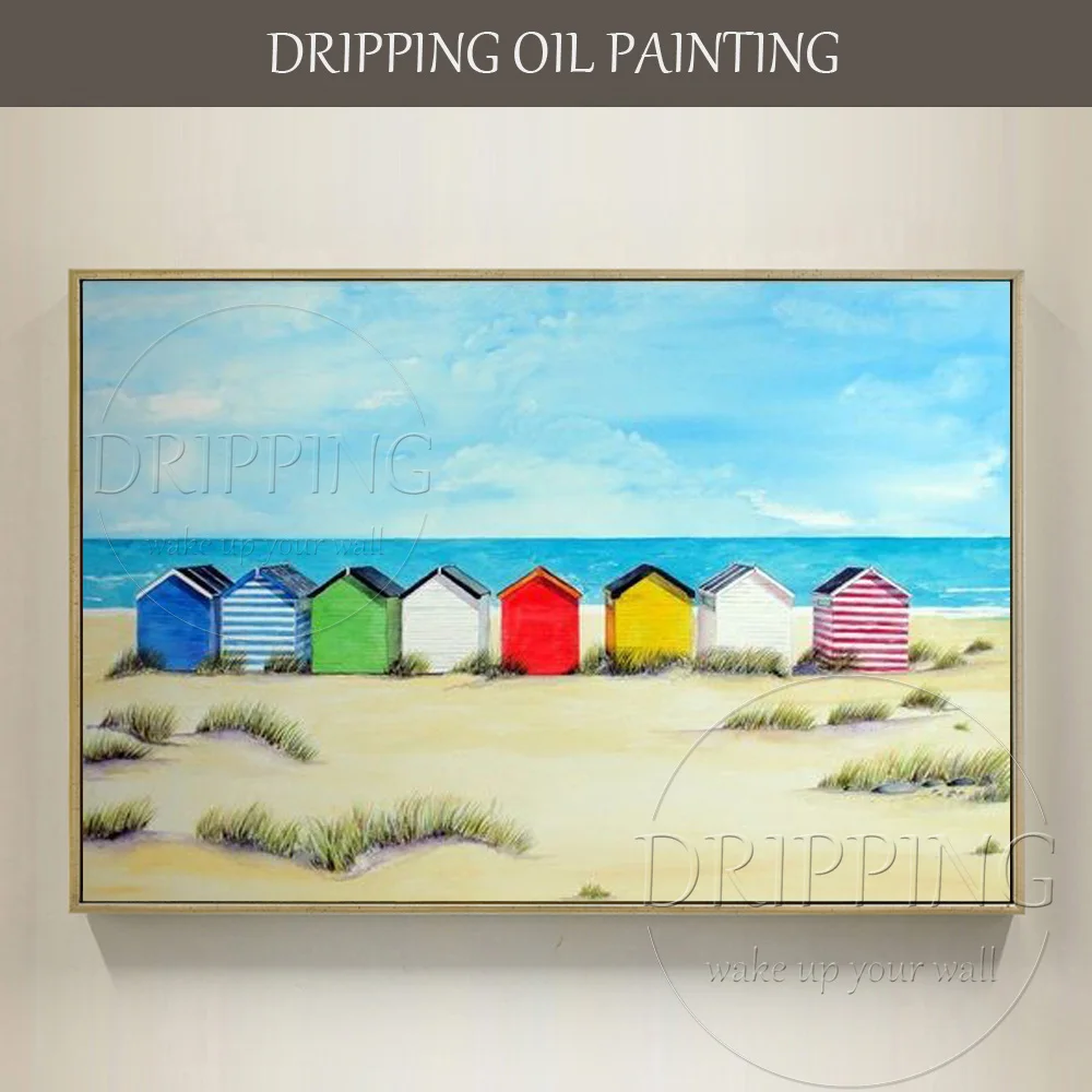 

Artist Hand-painted Modern Wall Art Colorful Beach Houses Oil Painting on Canvas Modern Seaside House Oil Painting for Wall Art
