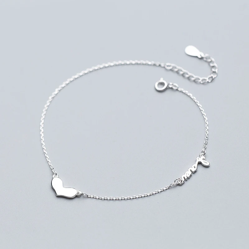 MloveAcc Love U ножной браслет из стерлингового серебра 925 пробы ювелирные изделия бохо украшения для лодыжки сердце Шарм женские браслеты для щиколотки