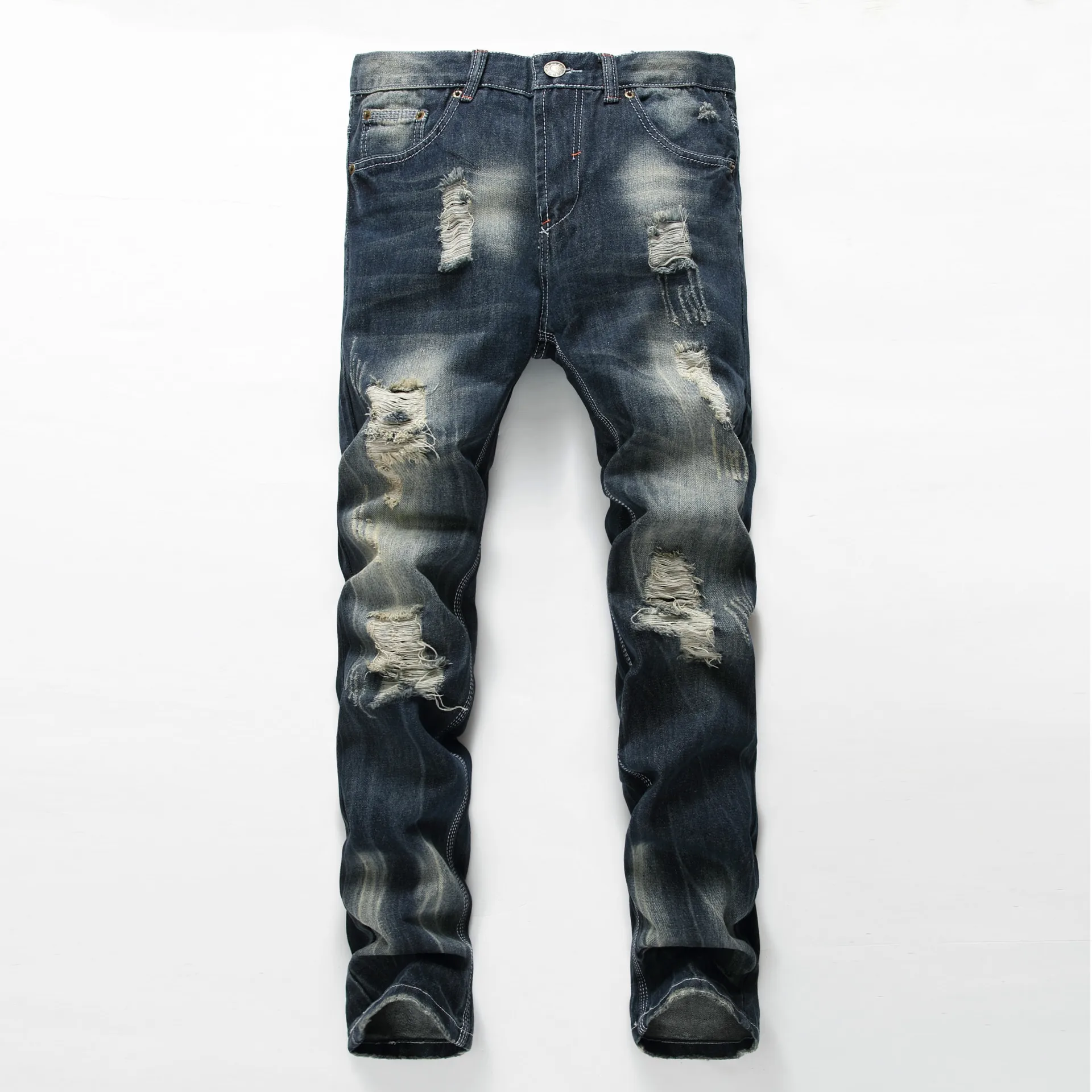 

Men Casual Jeans Fashion Straight Slim Fit Denim Pants Male Streetwear Hip hop Slim Patch Fold Personality Denim Trousers