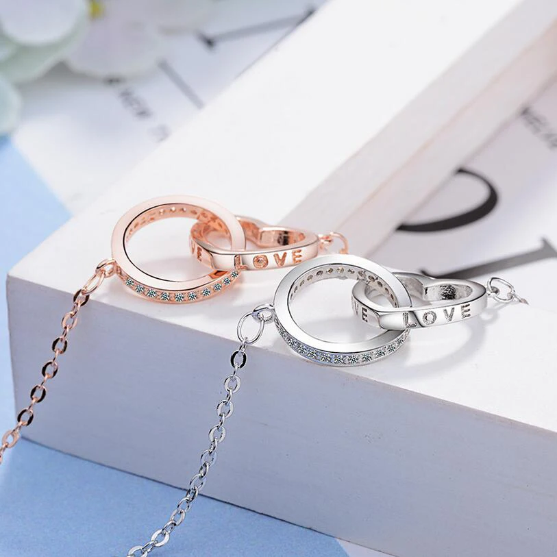 

2019 Heart And Round Shape Pendant Necklaces Love Letter Heart For Women Crystal Zircon Double Round Choker Necklace With