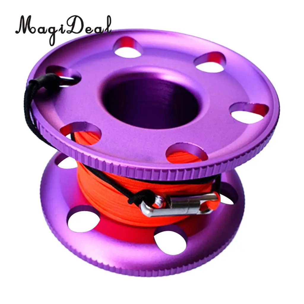 MagiDeal Professional Aluminum Alloy Finger Spool Reel & 30m Line Double End Bolt Snap for Underwater Scuba Diving Applications