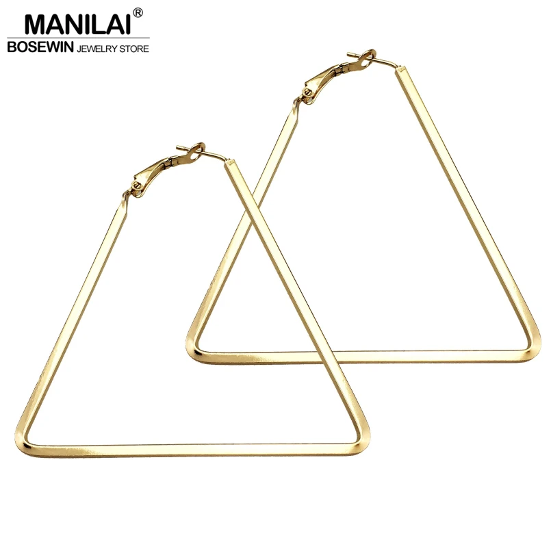 MANILAI Punk 60mm Big Metal Triangle Hoop Earrings For Women Fashion