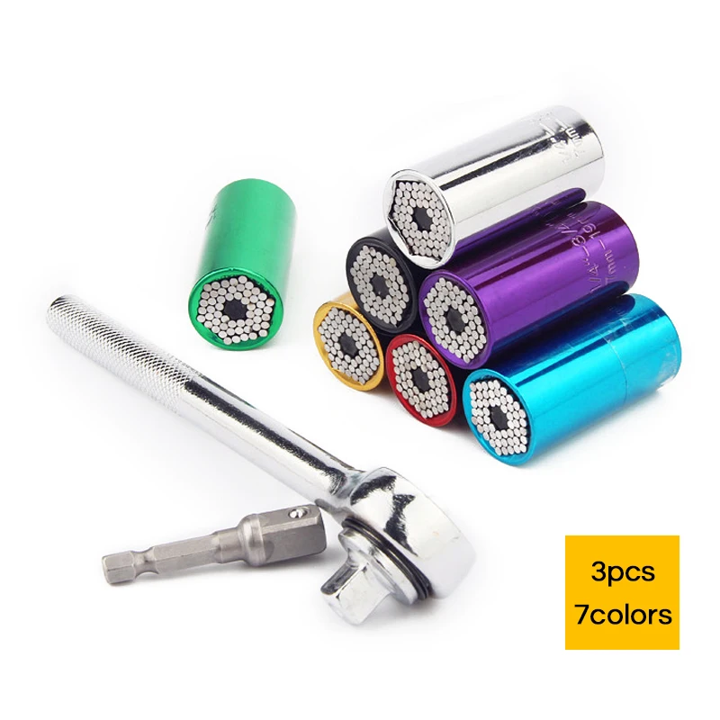 

Universal Socket 3pcs Tool set 7-19mm Ratchet Wrench Set Multi-Function Socket Set Magical Grip Wrench Power Drill Adapter Set