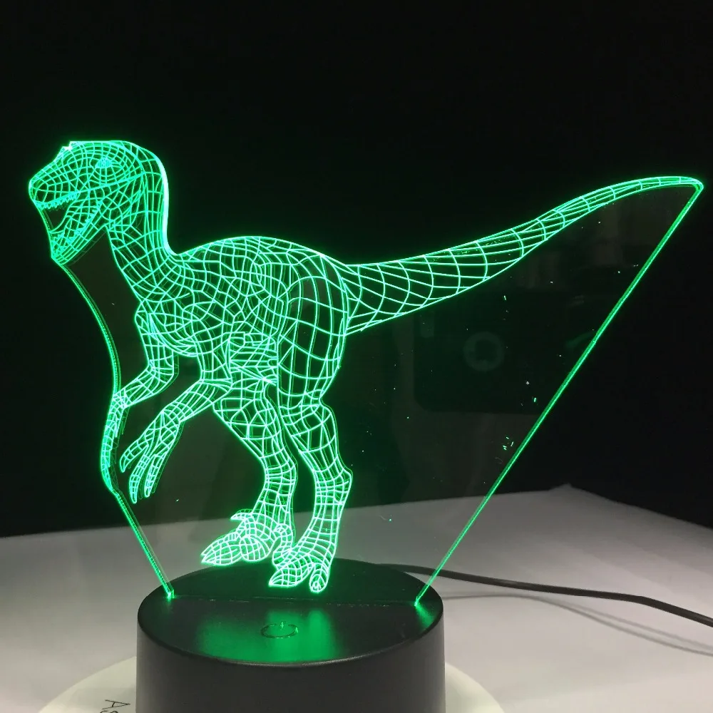  Velociraptor 3D Lamp Dinosaur Blue 7 Color Led Night Lamps for Kids Touch Led USB Table Baby Sleepi - 32885733638