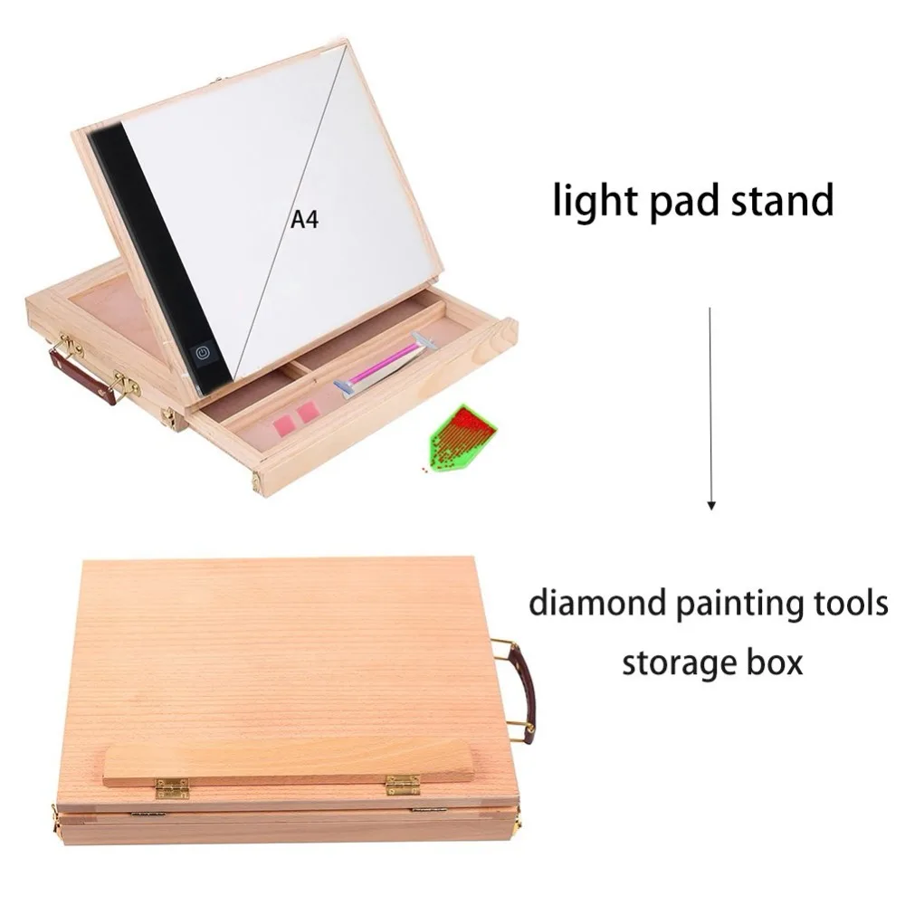 Подставка для алмазной живописи светодиодный светильник Pad Board Box Tablet регулируемый деревянный держатель с ящиком для хранения 5D алмазная живопись