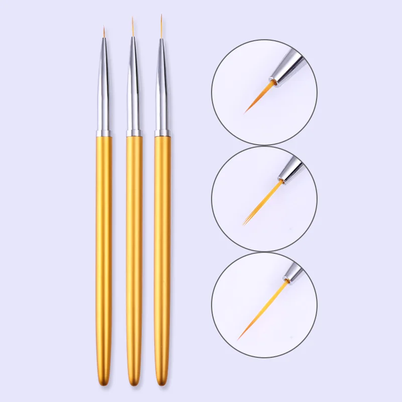 

3Pcs Nail Art Liner Brushes Kit Drawing Carving Flower Pen Brush Gold Handle Manicure Nail Art Tools Set