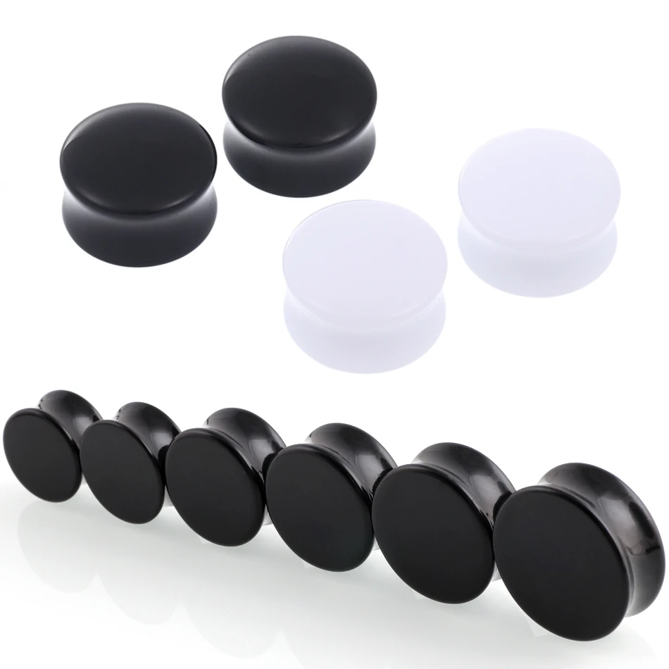 1Pair Acrylic Black and White Ear Plugs Tunnels Ear Expander Stretcher Cartilage Tragus Oreja