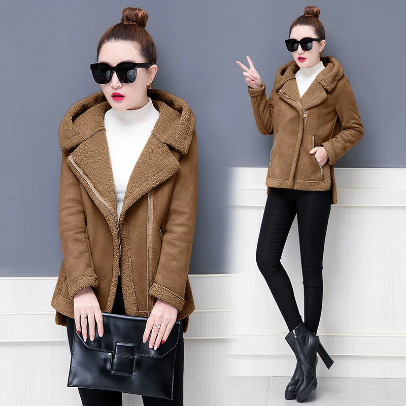 Зимнее повседневное пальто, женское Новое короткое корейское модное пальто с хлопковой подкладкой, пальто из оленьей кожи, Тренч с капюшоном