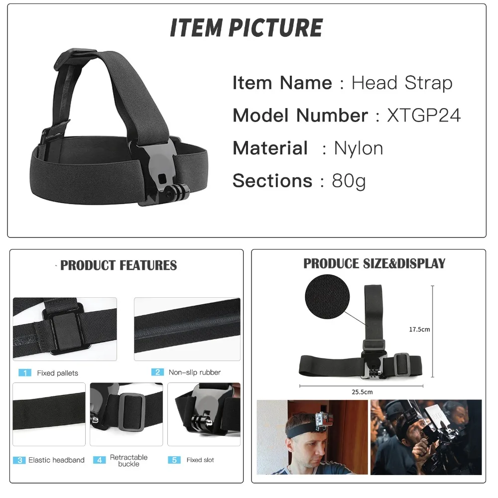 اطلاق النار عمل ملحقات الكاميرا ترايبود Monopod رئيس شريط للصدر جبل ل GoPro بطل 7 6 5 Xiaomi يي 4 K Sjcam Sj7 eken H9 سوني كاميرا